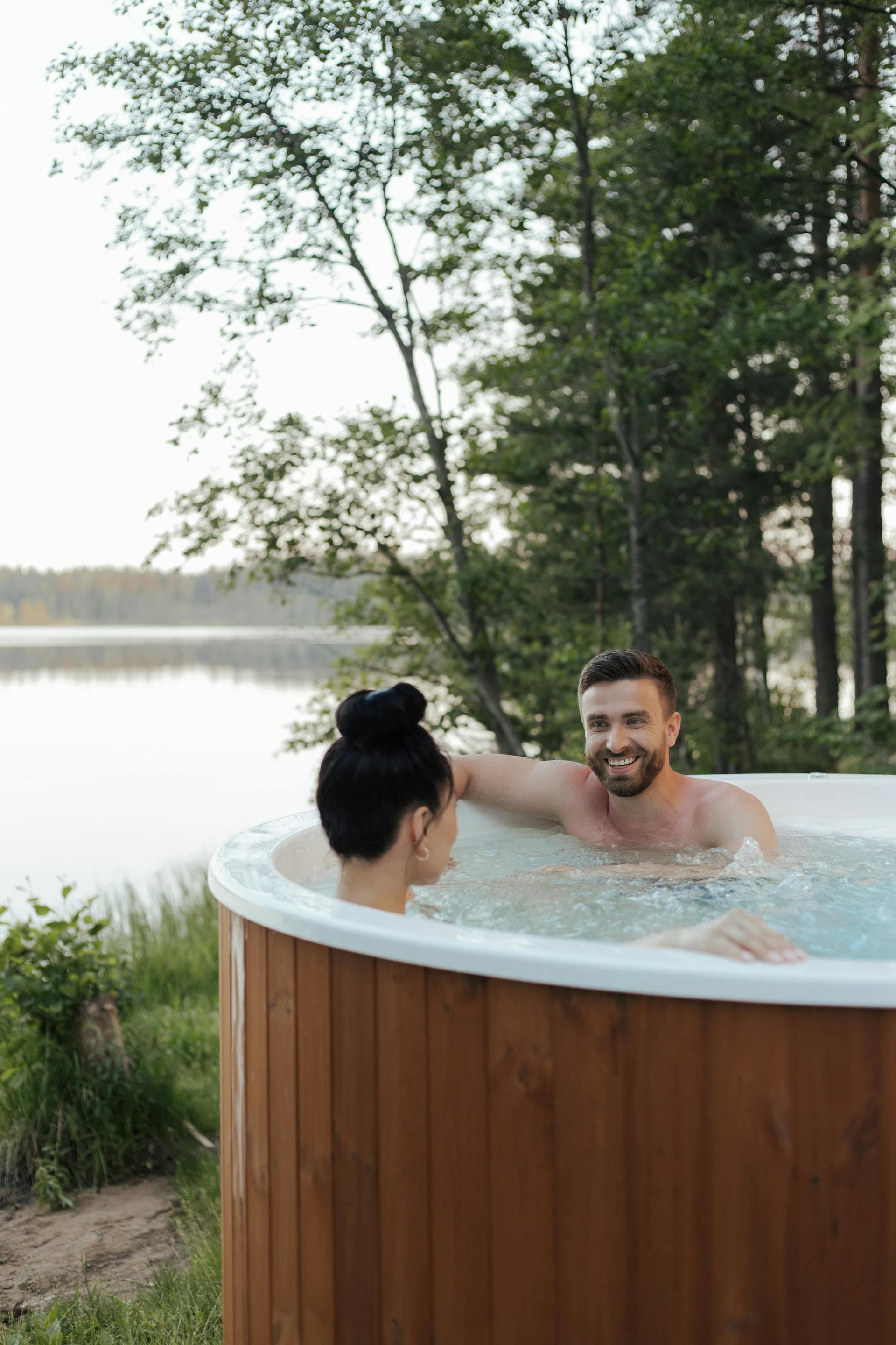 Couple enjoying a hot tub